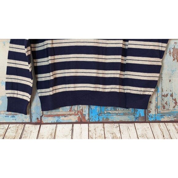 14th & Union Mens Size Large Navy Sand Duo Striped Crew Neck Pullover Sweater - Picture 3 of 8